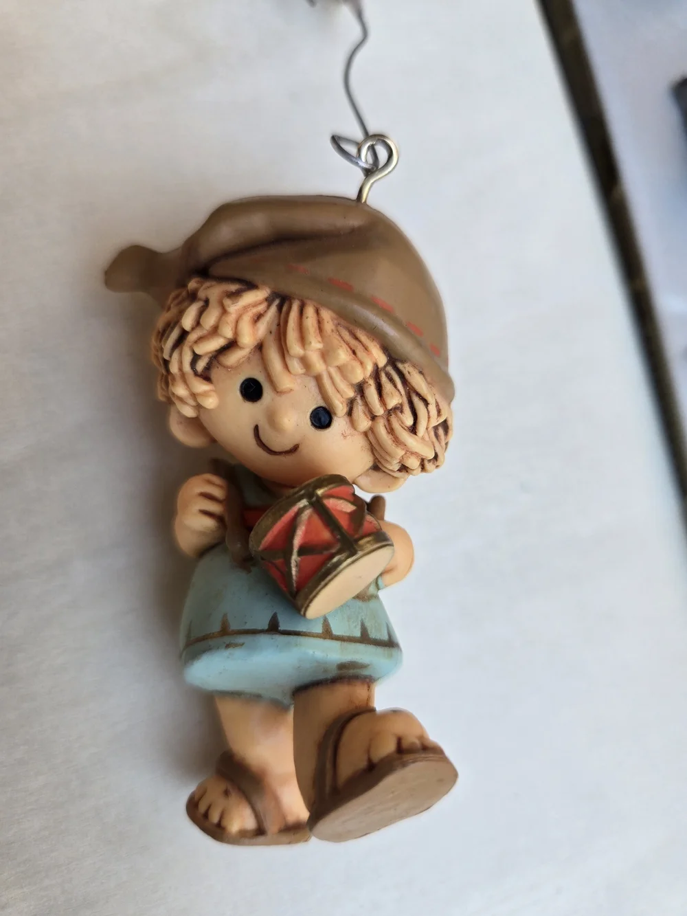 Cute Boy Figurine Ornament in Tan, Peach, Red & Light Blue Hallmark 1980